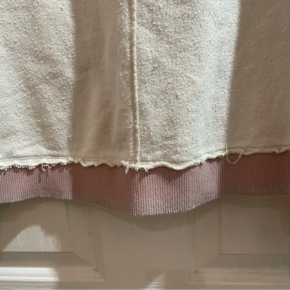 Anthropologie Saturday Sunday Au Fait Cream Pink Metallic Trim Linen Sweatshirt - Picture 9 of 12